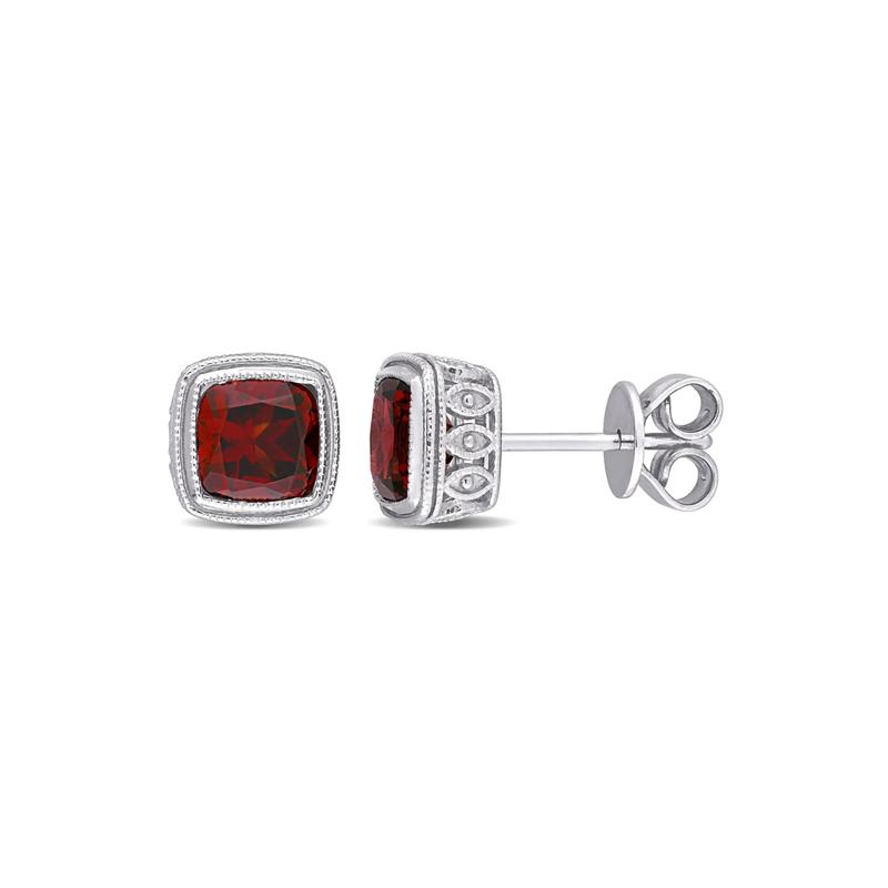 Cushion-shaped Garnet Earrings in Sterling Silver – Image 1 of 2