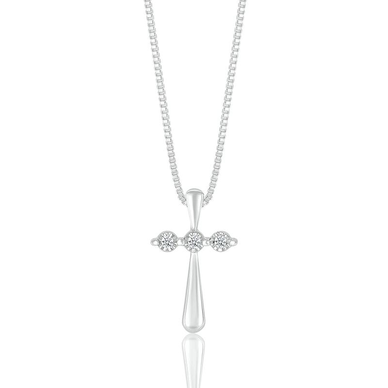 Diamond Accent Cross Pendant in Sterling Silver – Image 1 of 3