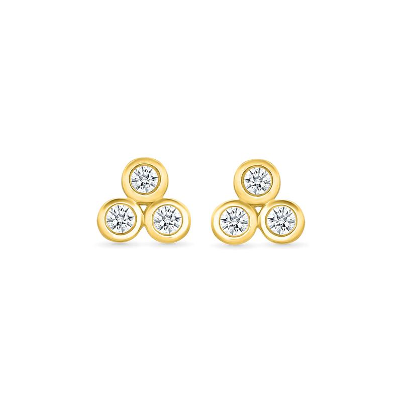 Diamond Three-Stone Bezel Earrings in 10K Yellow Gold &#40;1/8 ct. tw.&#41; – Image 2 of 3