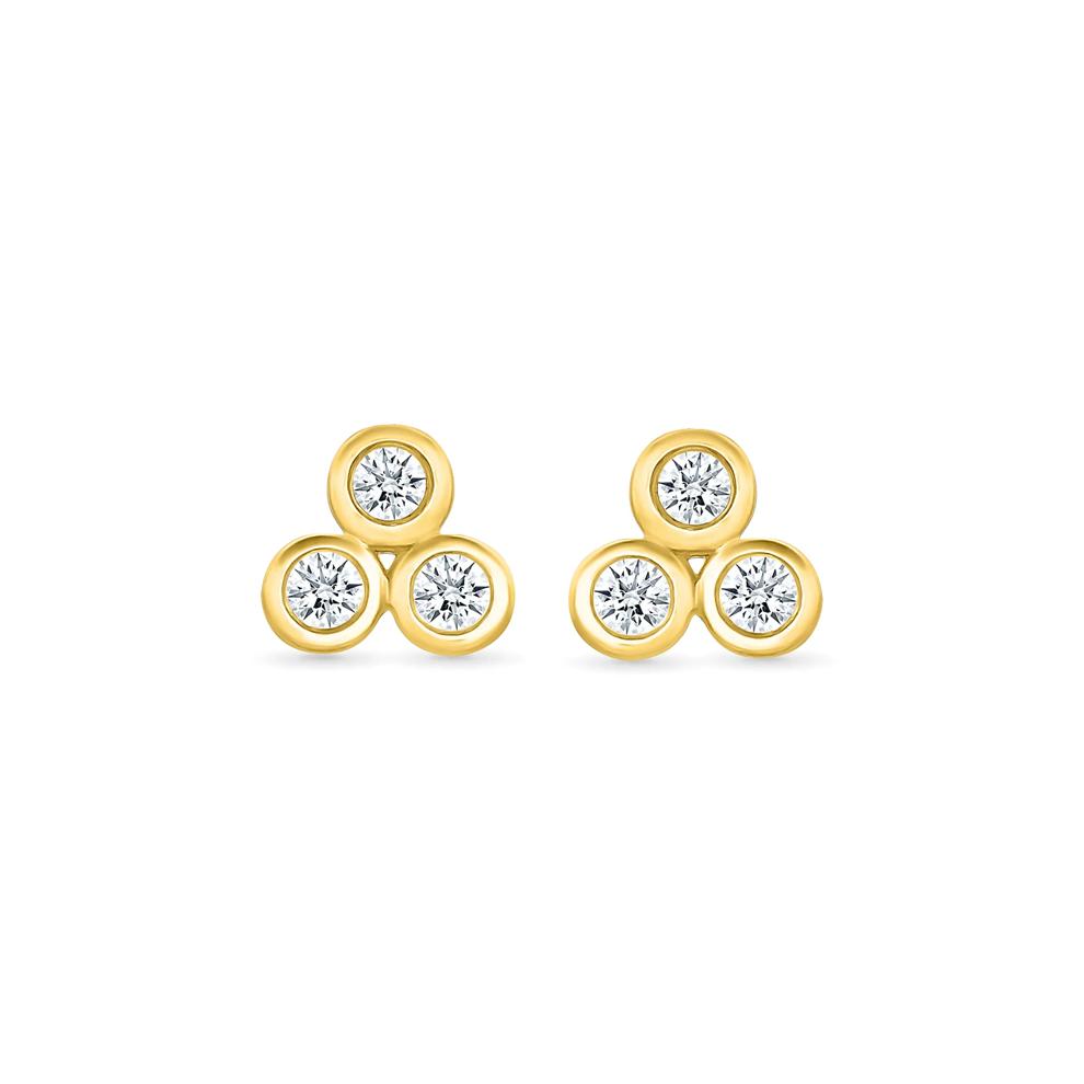Diamond Three-Stone Bezel Earrings in 10K Yellow Gold (1/8 ct. tw.) – Image 2 of 3