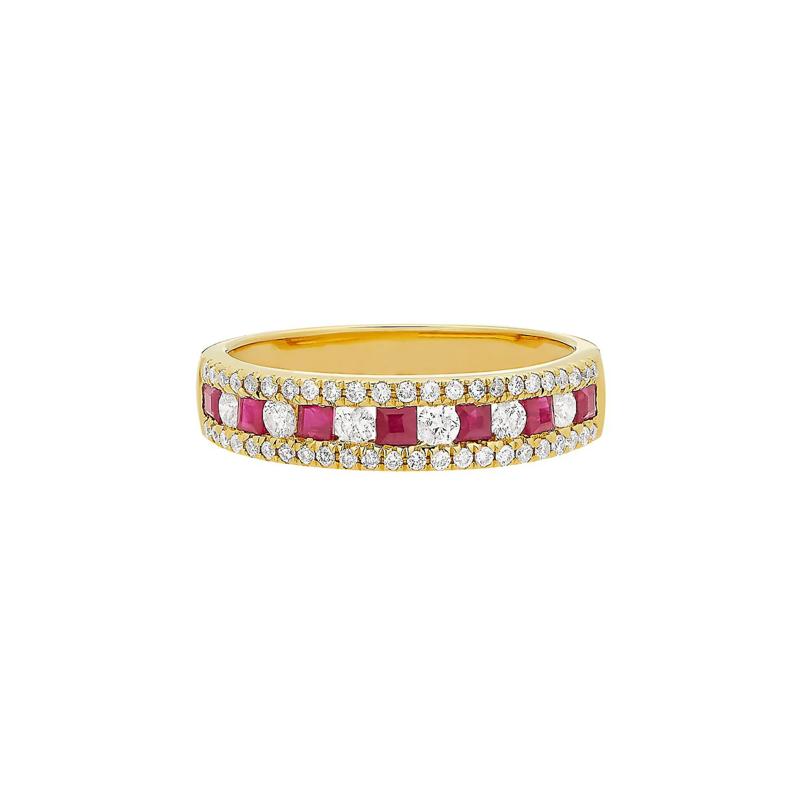 Ruby &amp; 1/3 ct. tw. Diamond Band in 10K Yellow Gold – Image 1 of 3