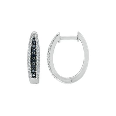 Oval Hoop Earring with Black & White Diamonds in Sterling Silver (1/2 ct. tw.)