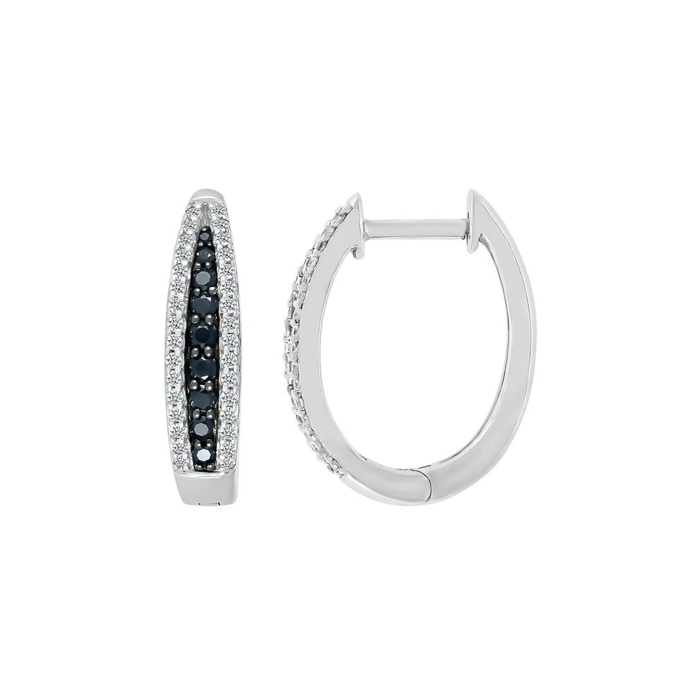 Oval Hoop Earring with Black &amp; White Diamonds in Sterling Silver (1/2 ct. tw.) – Image 1 of 3