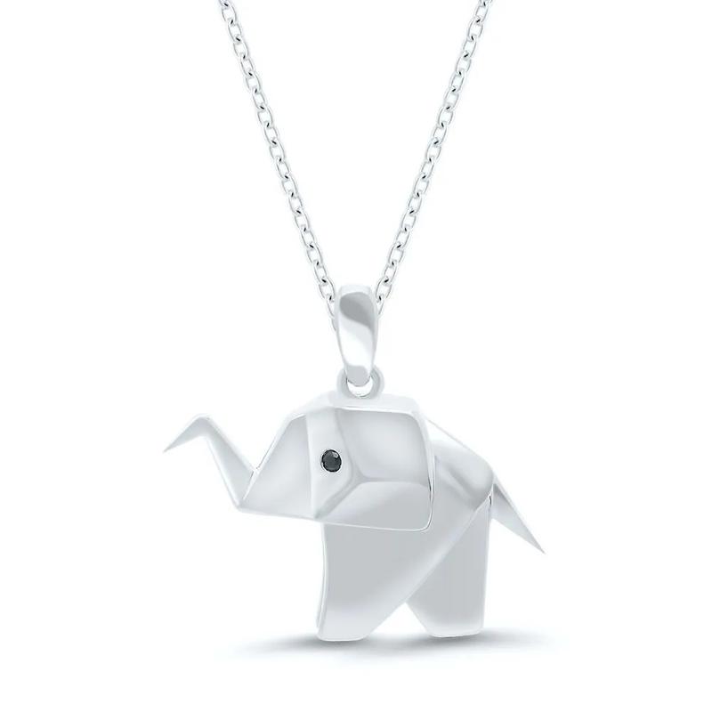 Black Diamond Origami Elephant Pendant in Sterling Silver – Image 1 of 3