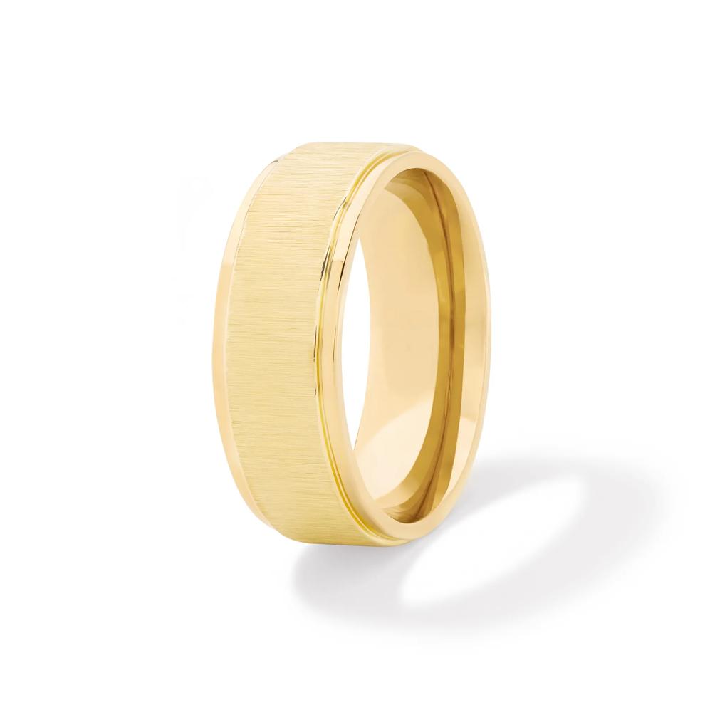 Men's Wide Flat Grooved Edge Band in 10K Yellow Gold, 8mm – Image 3 of 4