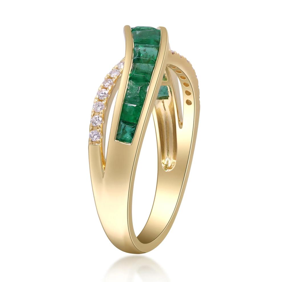 Princess-Cut Emerald &amp; Round Diamond Crossover Ring in 10K Yellow Gold (1/10 ct. tw.) – Image 2 of 5
