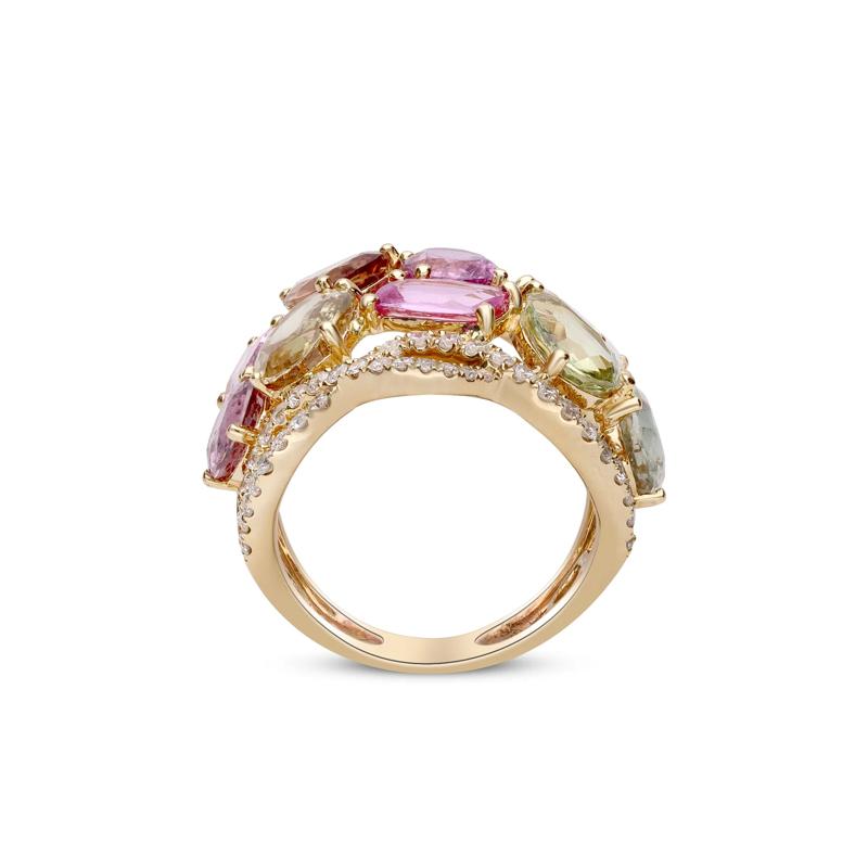 Mixed Tourmaline &amp; Diamond Wide Band Scatter Ring in 14K Yellow Gold &#40;3/4 ct. tw.&#41; – Image 2 of 5