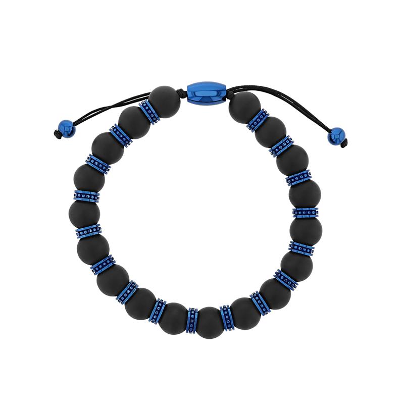 Men&rsquo;s Onyx Bead Bolo Bracelet in Blue Ion-Plated Stainless Steel – Image 1 of 1