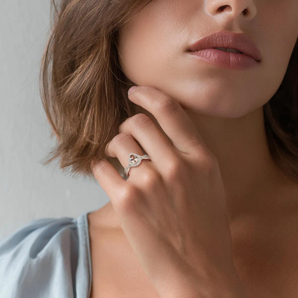 Pear-Shaped Morganite &amp; Diamond Ring in 10K Rose Gold (1/3 ct. tw.) – Image 5 of 5