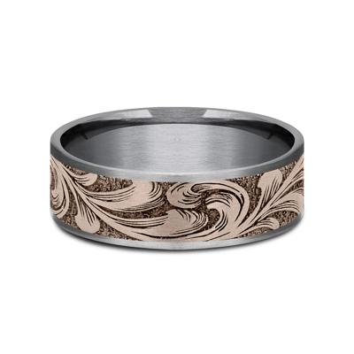 Men’s Barrel Script Wedding Band in 14K Gold & Tantalum, 7.5MM