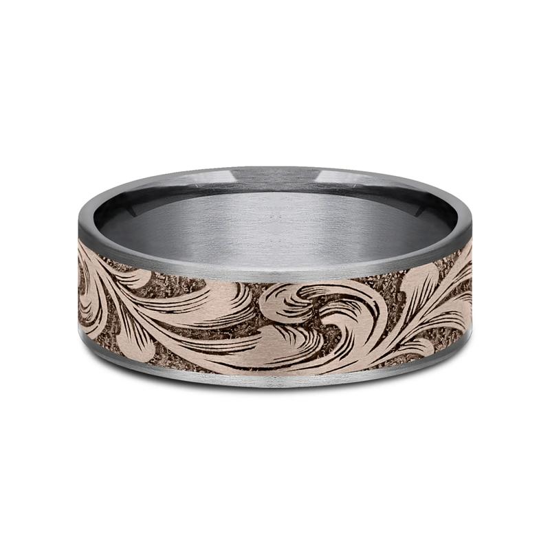 Men&rsquo;s Barrel Script Wedding Band in 14K Gold &amp; Tantalum, 7.5MM  – Image 1 of 3