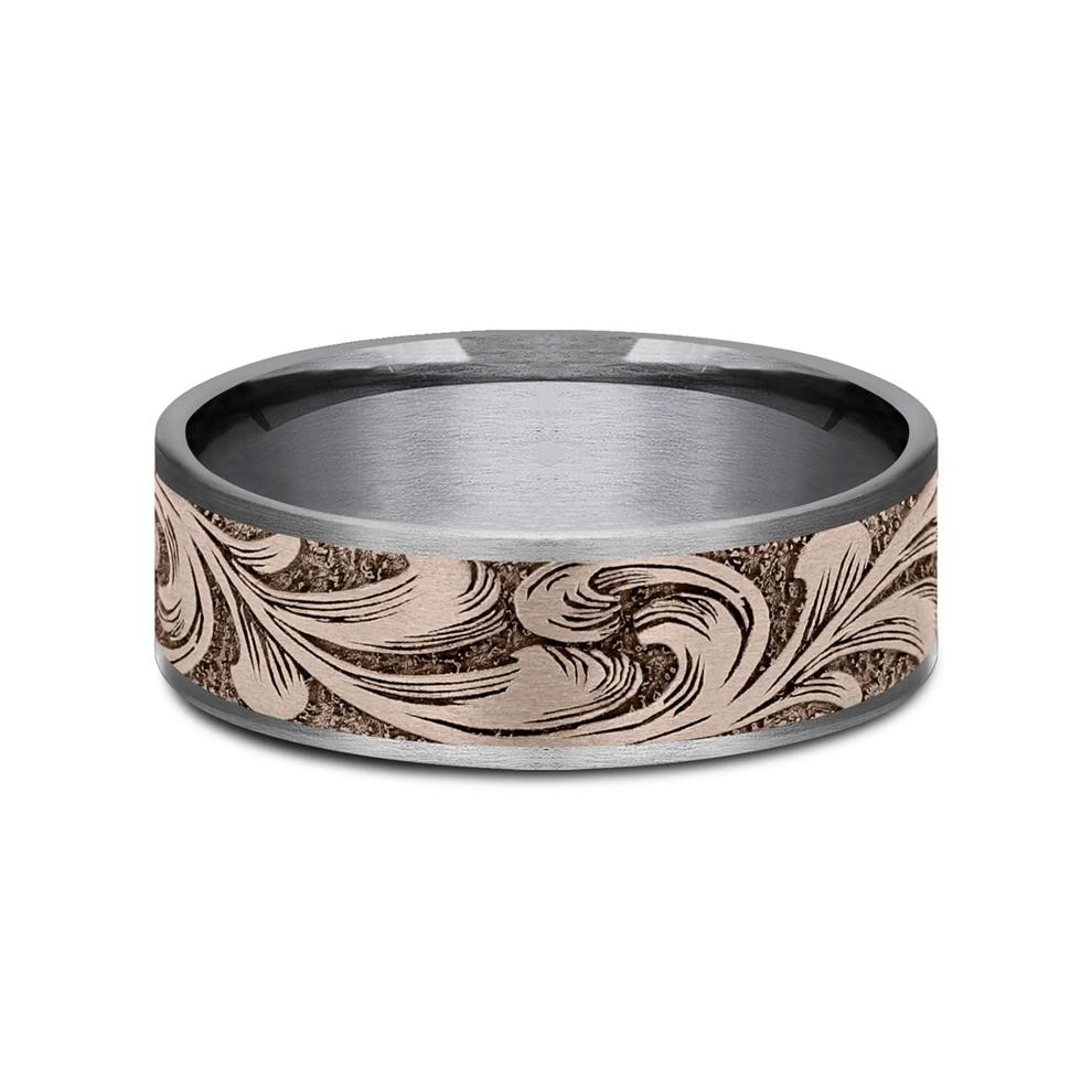 Men&rsquo;s Barrel Script Wedding Band in 14K Gold &amp; Tantalum, 7.5MM  – Image 1 of 3