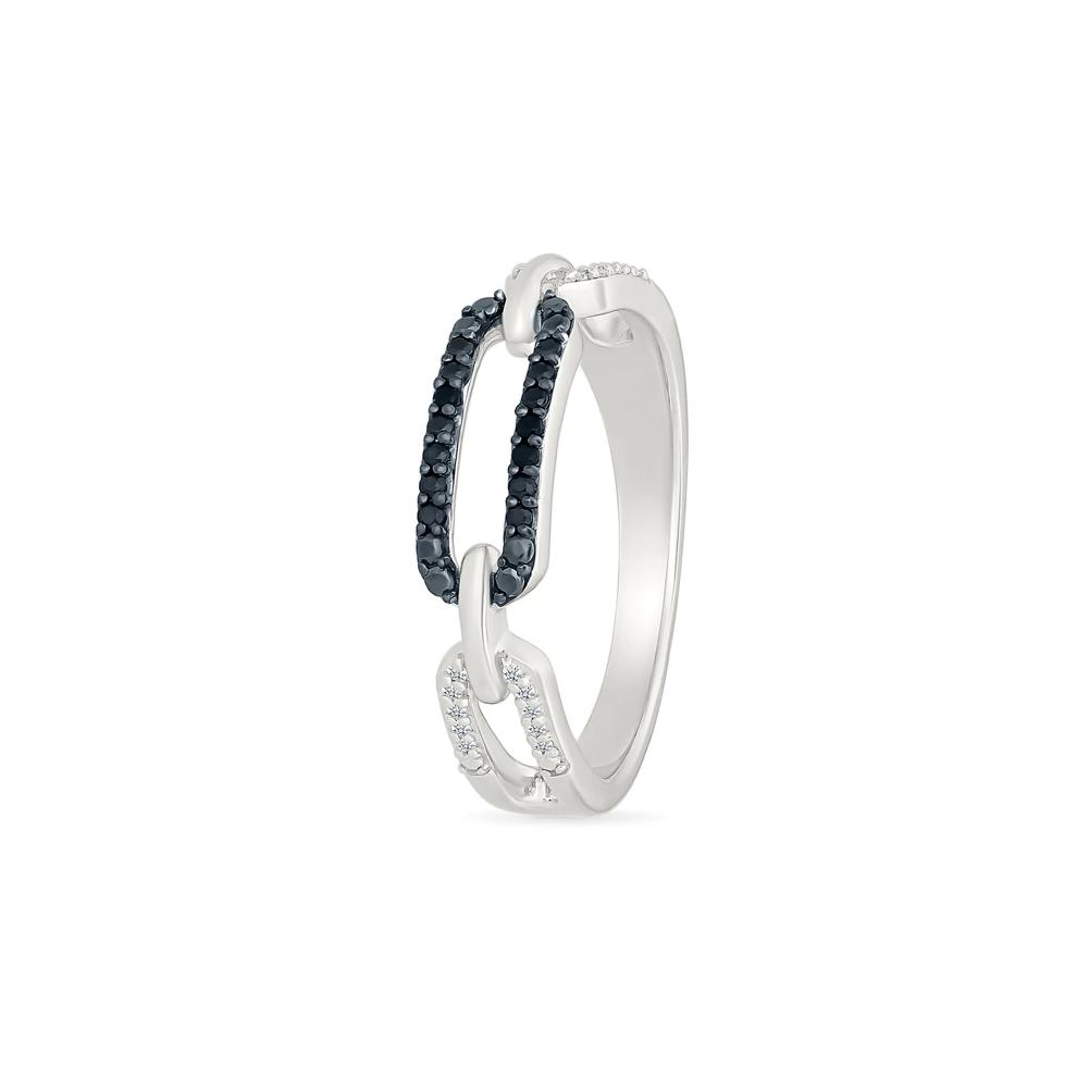 Black and White Diamond Chain Link Ring in Sterling Silver (1/8 ct. tw.) – Image 4 of 5