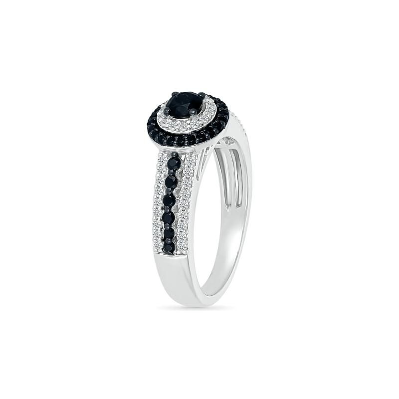 Black and White Diamond Double Halo Ring in 10K White Gold &#40;3/4 ct. tw.&#41; – Image 4 of 5
