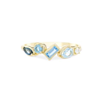 Mixed Blue Topaz & Lab-Created White Sapphire Band Ring in 10K Yellow Gold