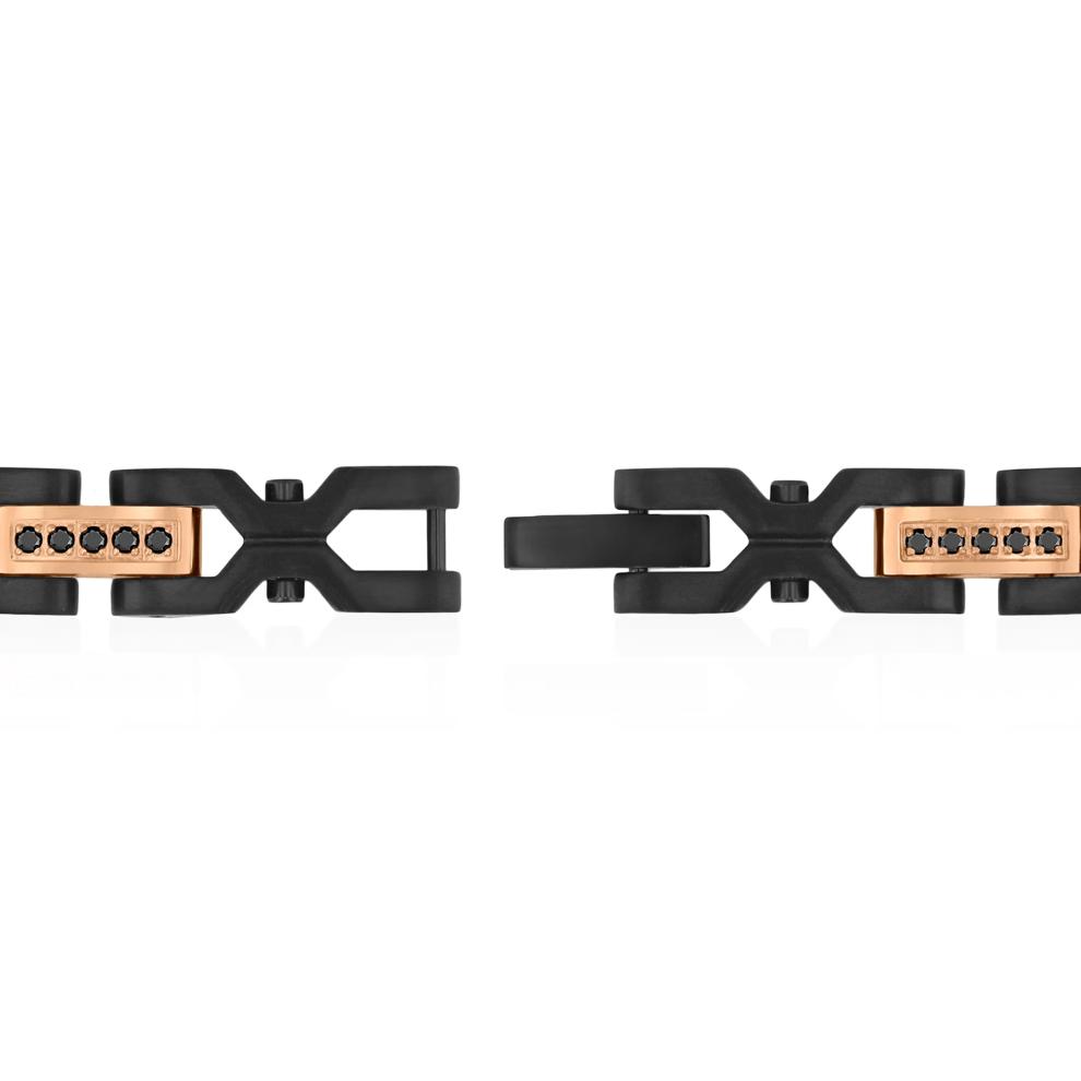 Men's Black Diamond Black &amp; Rose Ion-Plated Link Bracelet in Stainless Steel, 8.5" (1/2 ct. tw.) – Image 3 of 3