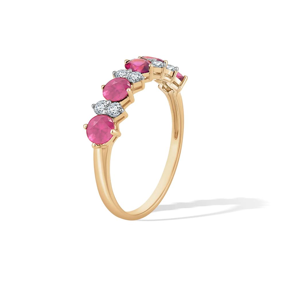Ruby &amp; Diamond Band Ring in 10K Yellow Gold (1/4 ct. tw.) – Image 3 of 4