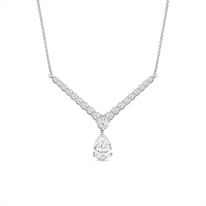 Lab Grown Diamond V-Shape Drop Necklace in 14K White Gold &#40;3 ct. tw.&#41; – Image 1 of 3