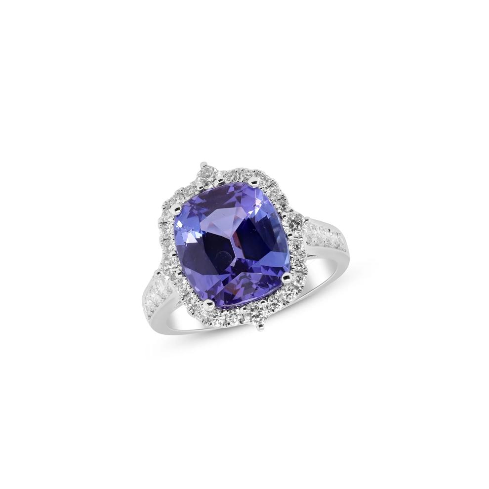 Tanzanite and Diamond Pointed Halo Ring in 18K White Gold (3/4 ct. tw.) – Image 4 of 4