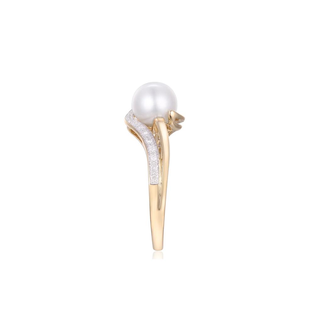 Freshwater Cultured Pearl and Diamond Ring in 10K Yellow Gold (1/10 ct. tw.)  – Image 3 of 4