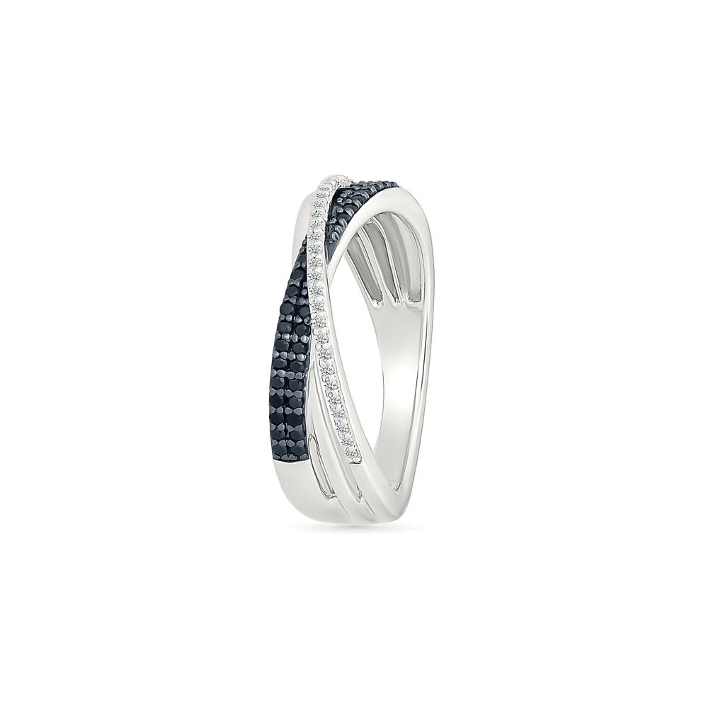 Black and White Diamond Crossover Ring in Sterling Silver (1/4 ct. tw.) – Image 3 of 5