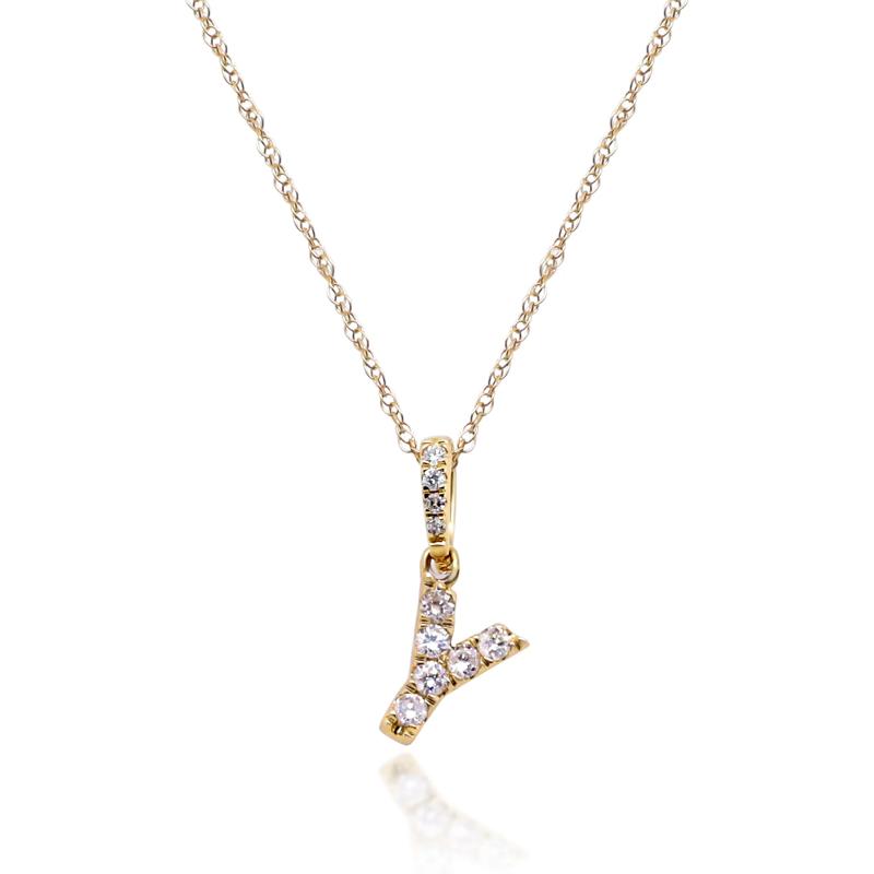 Diamond Y Initial Pendant in 10K Yellow Gold &#40;1/10 ct. tw.&#41;  – Image 1 of 4