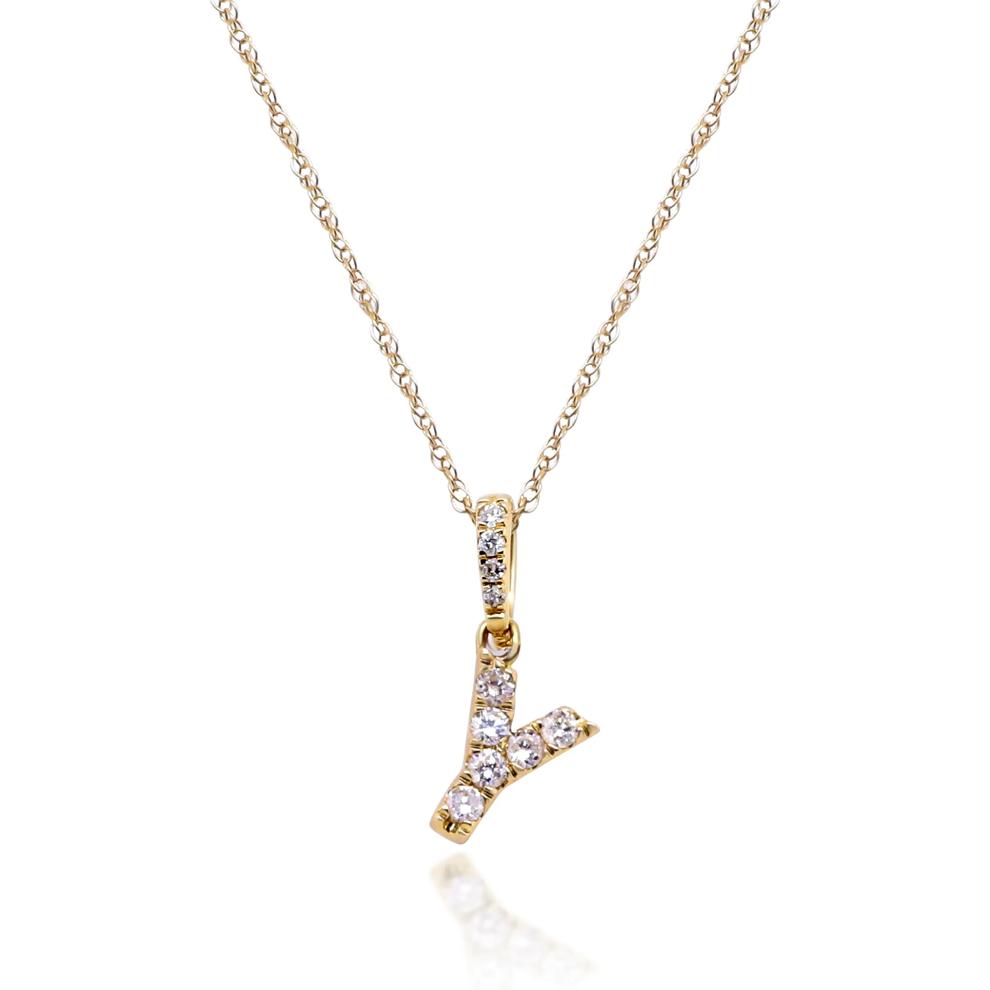 Diamond Y Initial Pendant in 10K Yellow Gold (1/10 ct. tw.)  – Image 1 of 4