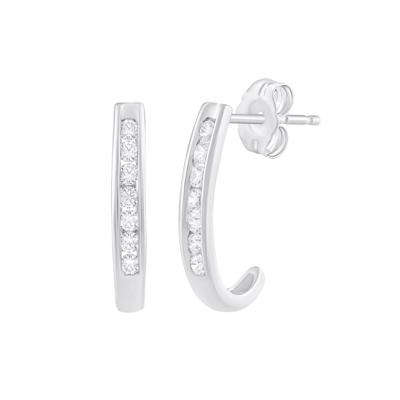 Diamond Channel J-Hoop Earrings in 10K White Gold (1/2 ct. tw.)
