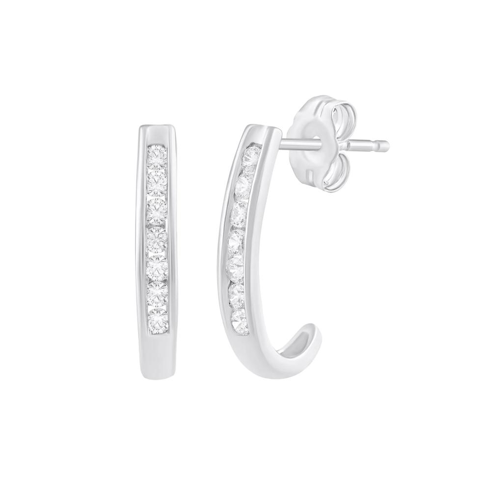 Diamond Channel J-Hoop Earrings in 10K White Gold (1/2 ct. tw.) – Image 1 of 1