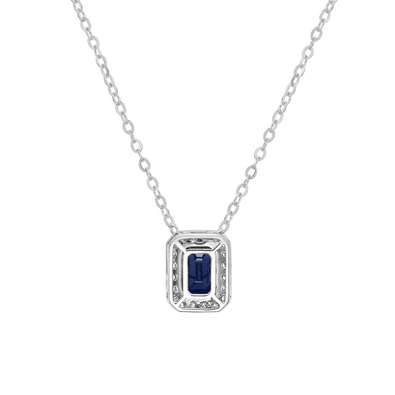 Blue Sapphire &amp; Diamond Halo Pendant Necklace in 14K White Gold &#40;1/10 ct. tw.&#41; – Image 3 of 4