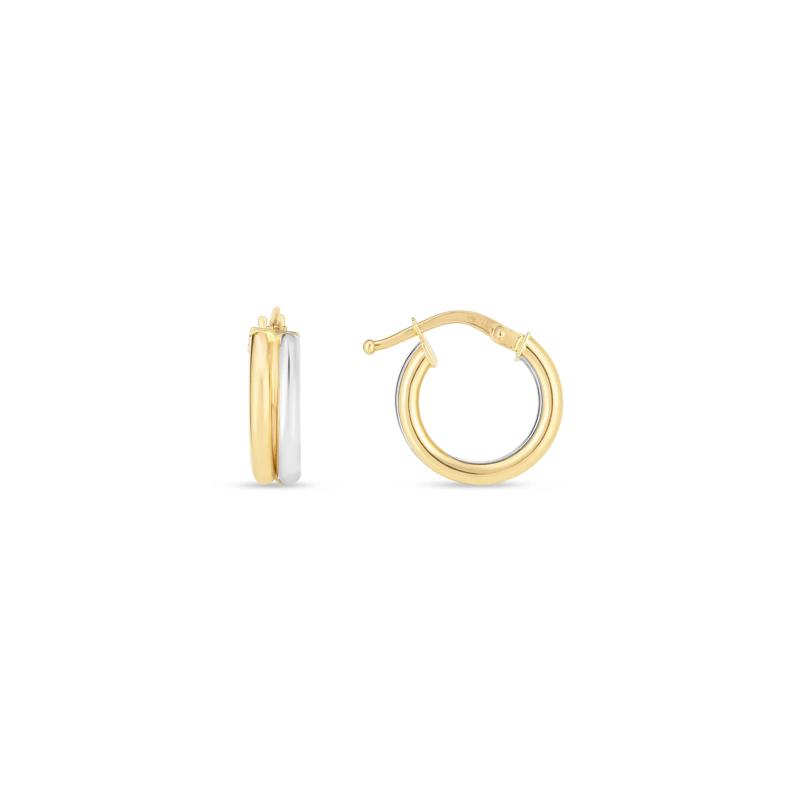 Huggie Hoop Earrings in 14K Yellow and White Gold, 15MM – Image 1 of 2