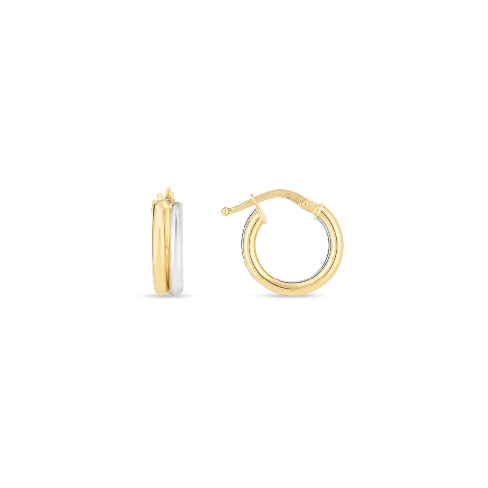 Huggie Hoop Earrings in 14K Yellow and White Gold, 15MM – Image 1 of 2