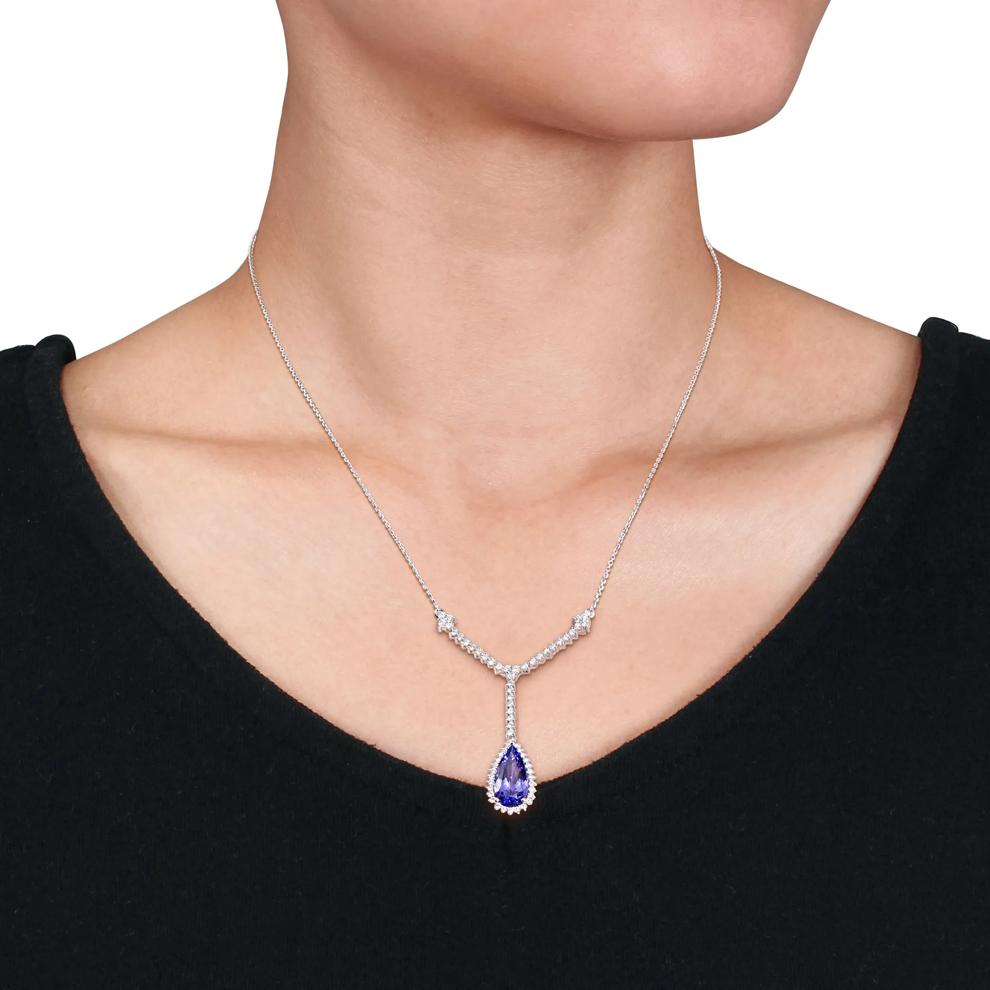Tanzanite &amp; Round Diamond Lariat Necklace in 14K White Gold (3/4 ct. tw.) – Image 3 of 5