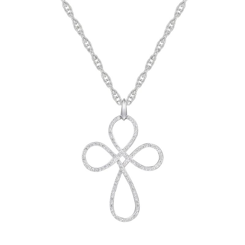 Diamond Cross Pendant with Loop Design in 10K White Gold &#40;1/2 ct. tw.&#41; – Image 1 of 3