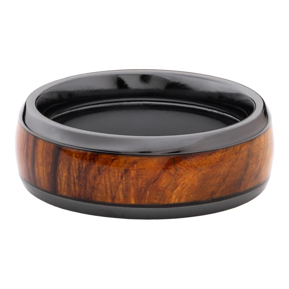 Men&rsquo;s Desert Ironwood Inlay Wedding Band in Black Zirconium, 8MM – Image 1 of 3