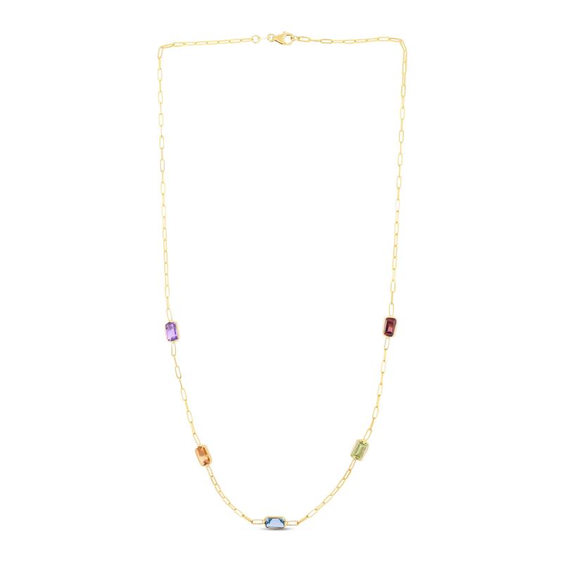 Emerald-Cut Multi-Gemstone Necklace in 14K Yellow Gold – Image 2 of 3