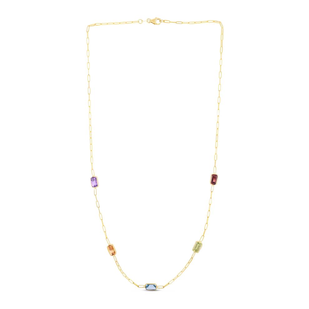 Emerald-Cut Multi-Gemstone Necklace in 14K Yellow Gold – Image 2 of 3