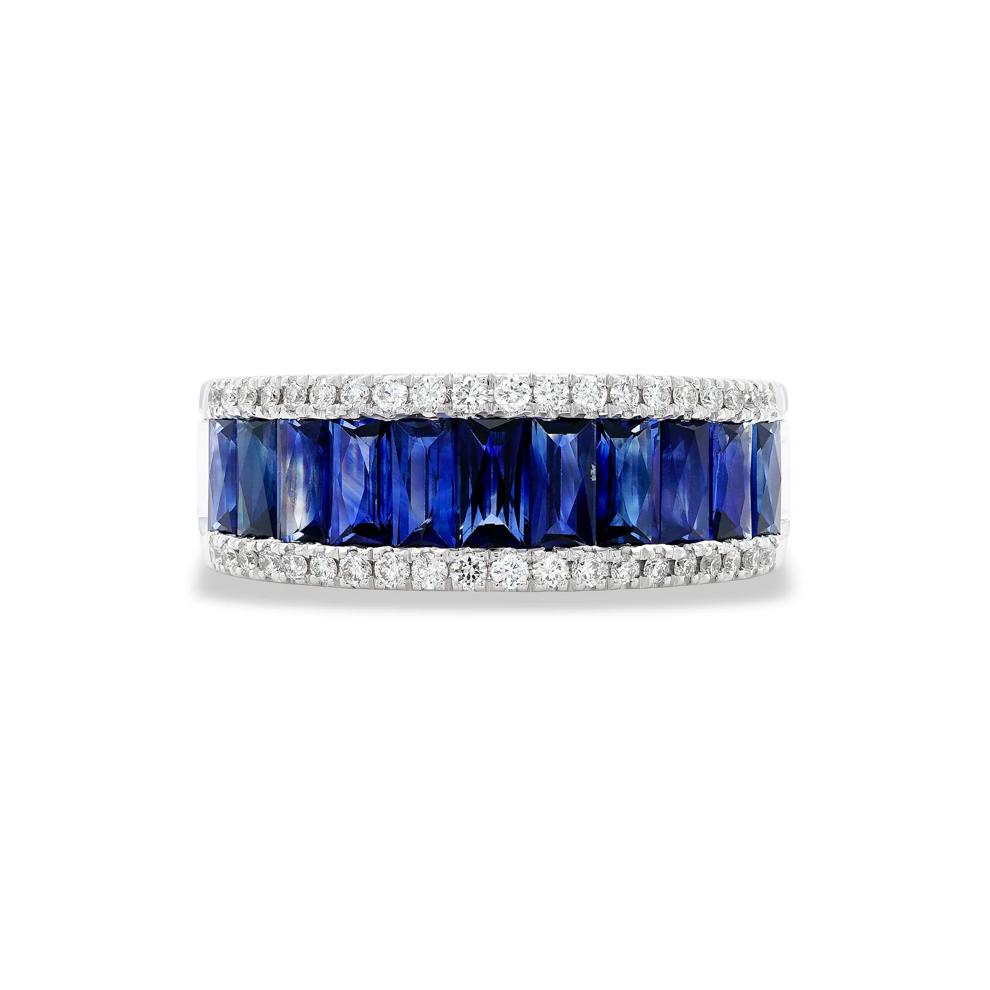 Blue Sapphire &amp; Diamond Band in 14K White Gold (1/4 ct. tw.) – Image 1 of 2