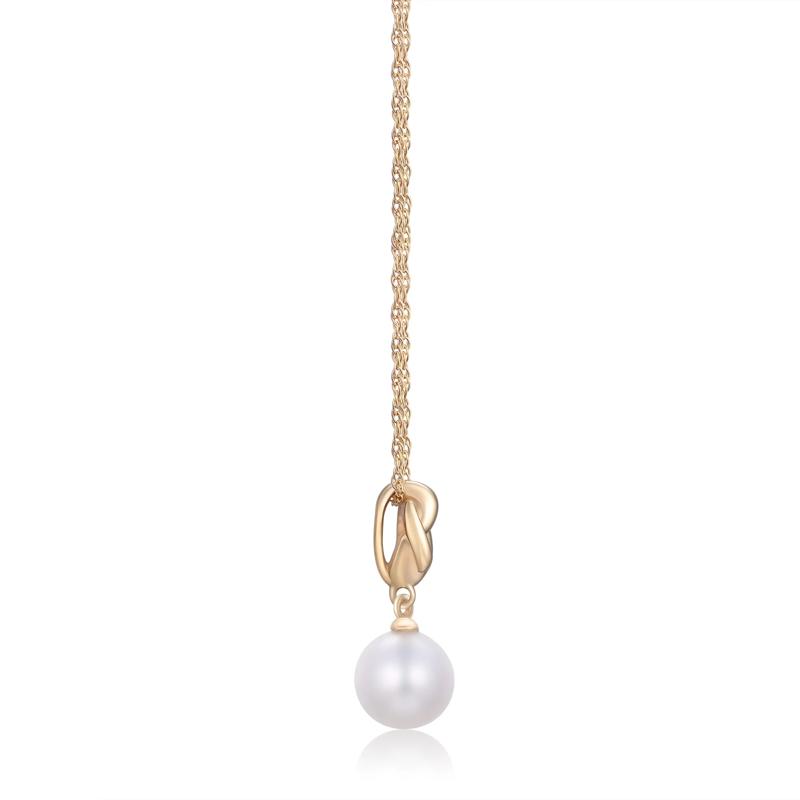 Freshwater Cultured Pearl Knot Pendant in 10K Yellow Gold – Image 2 of 3