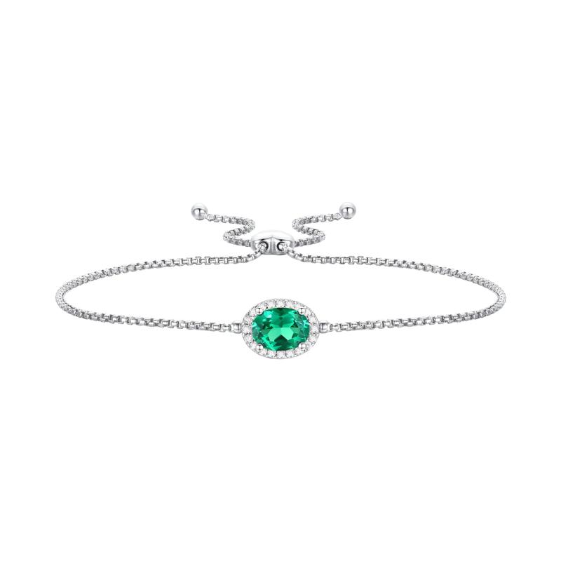 Lab Created Emerald Bolo Bracelet in Sterling Silver – Image 1 of 1