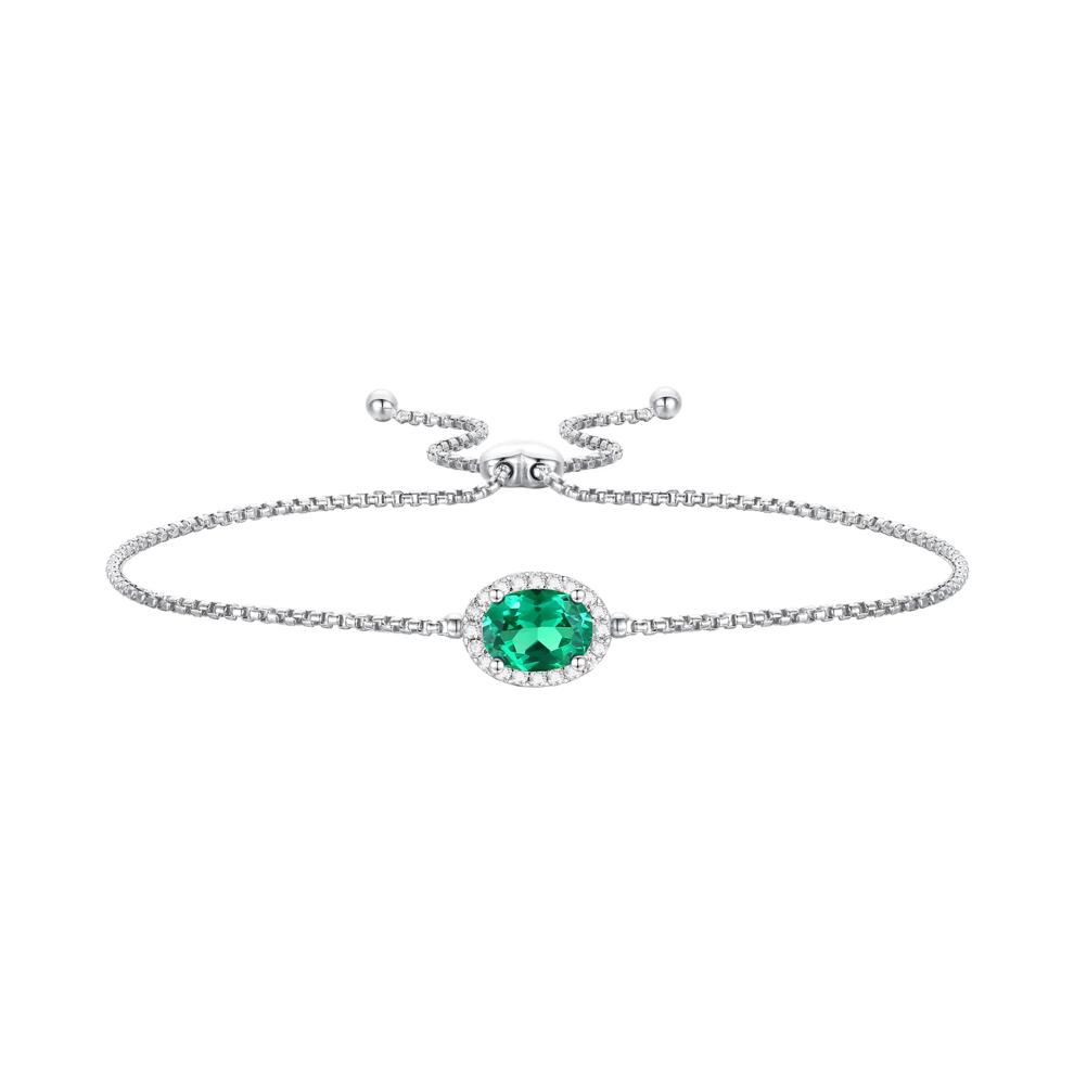 Lab Created Emerald Bolo Bracelet in Sterling Silver – Image 1 of 1