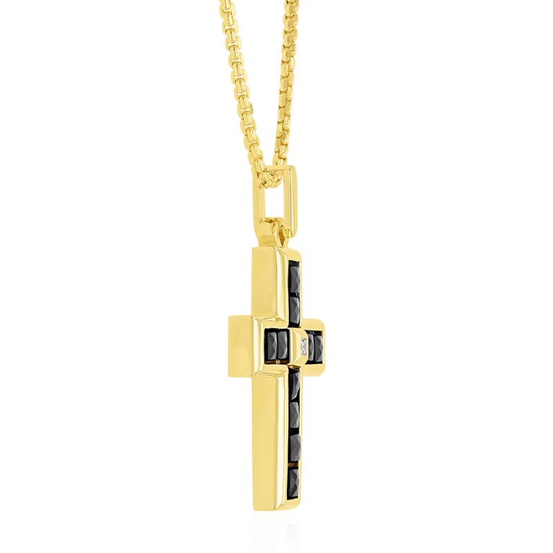 Men&#39;s Black Onyx and Diamond Accent Pendant Necklace in Vermeil – Image 2 of 2