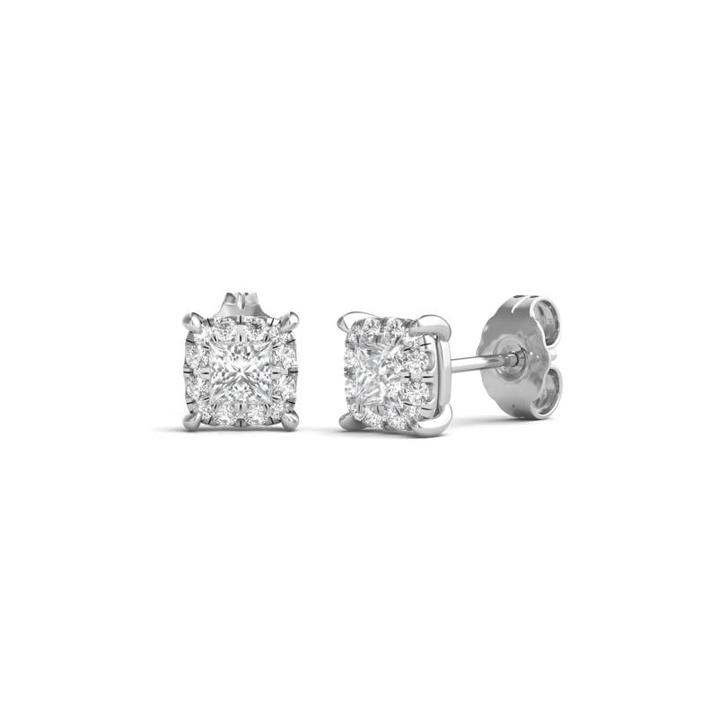 Lab Grown Diamond Princess-Cut Halo Earrings in 14K White Gold (1/2 ct. tw.) – Image 1 of 1