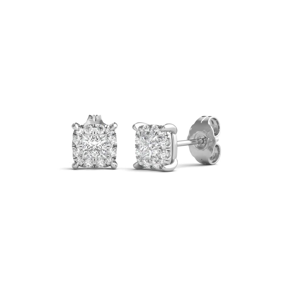 Lab Grown Diamond Princess-Cut Halo Earrings in 14K White Gold (1/2 ct. tw.) – Image 1 of 1