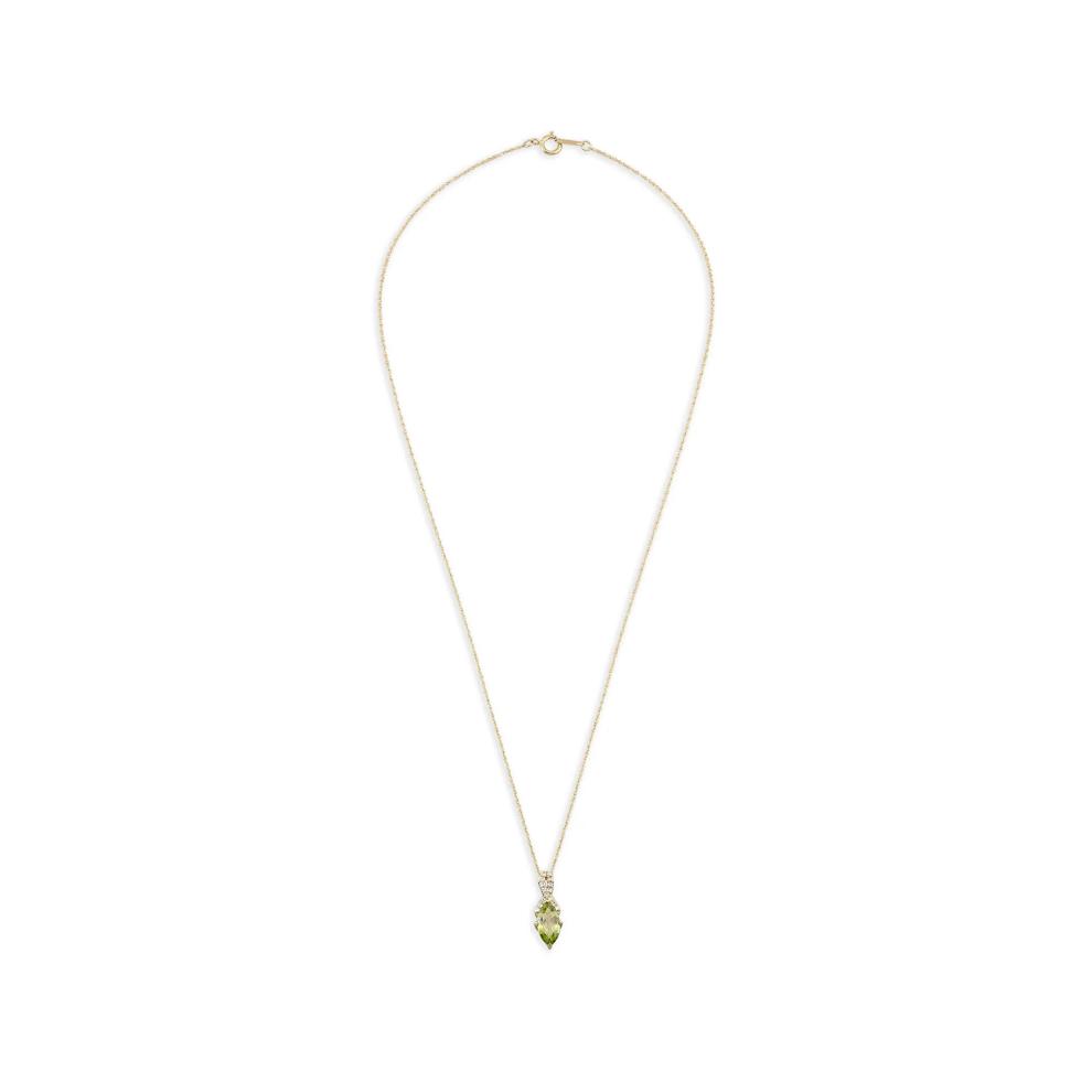 Marquise Peridot &amp; Diamond Drop Pendant in 10K Yellow Gold (1/10 ct. tw.) – Image 2 of 4