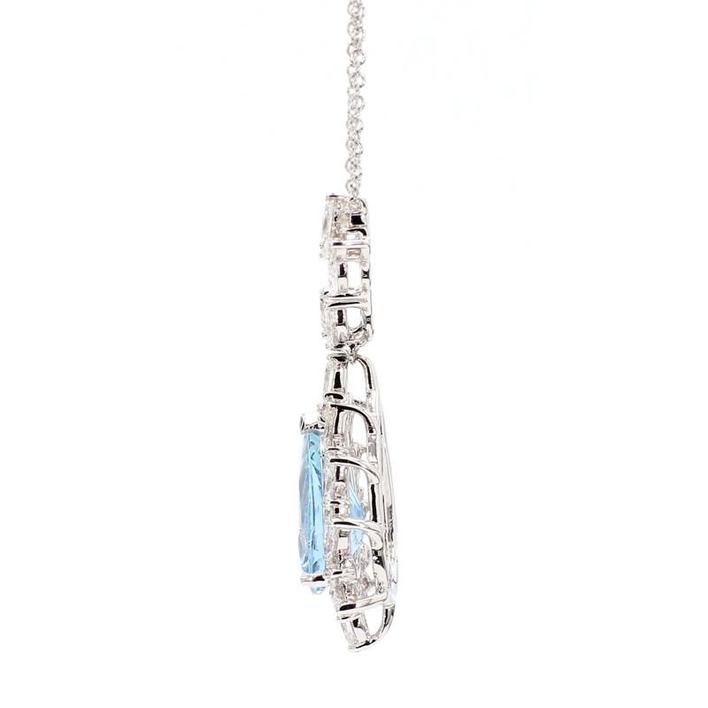 Pear-Shaped Aquamarine and Diamond Necklace in 18K White Gold &#40;1 3/4 ct. tw.&#41; – Image 2 of 3