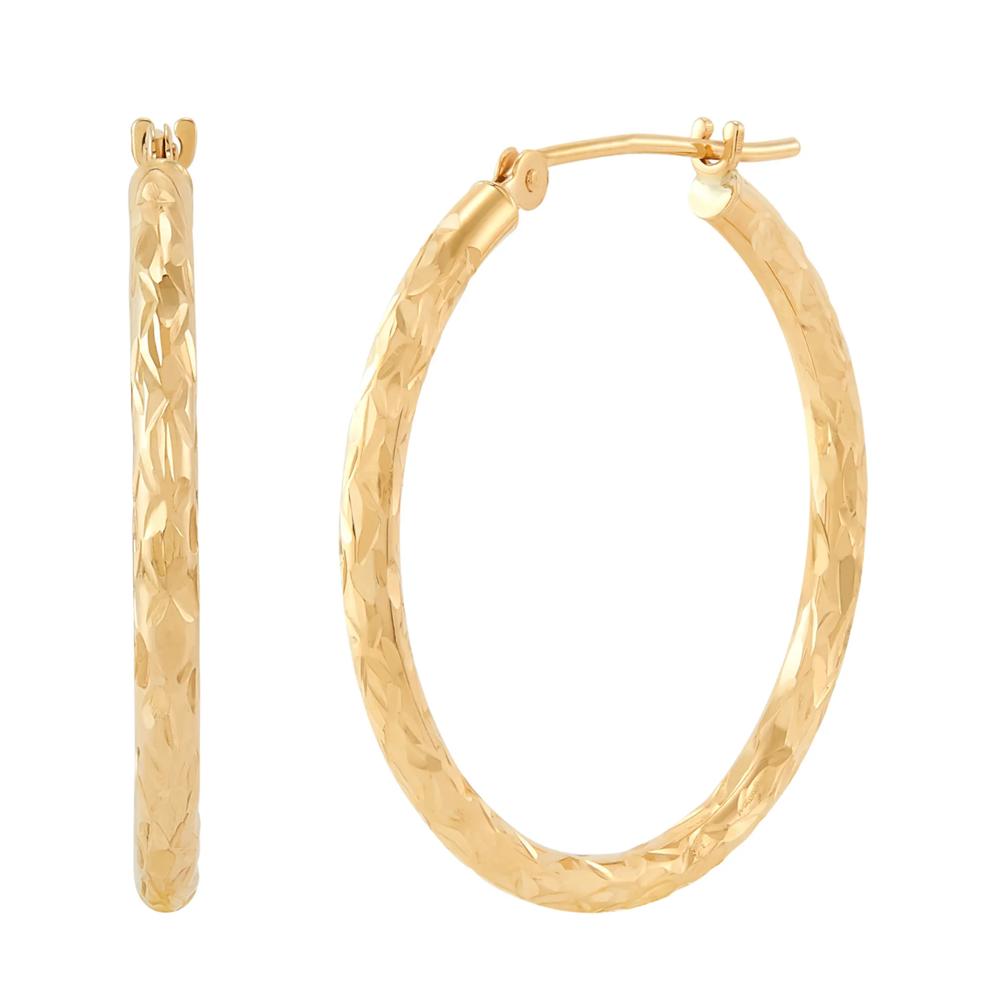 Crystal Cut Round Hoop Earrings in 10K Yellow Gold, 25MM – Image 3 of 3
