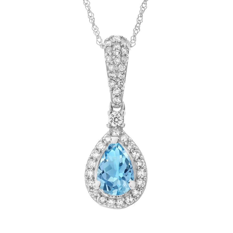 Blue Topaz and Diamond Pendant in 10K White Gold (1/5 ct. tw.) – Image 1 of 3