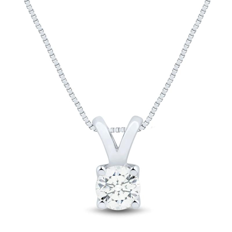 Lab Grown Diamond Round Solitaire Pendant In 14K White Gold &#40;1/2 ct. tw.&#41; – Image 1 of 3