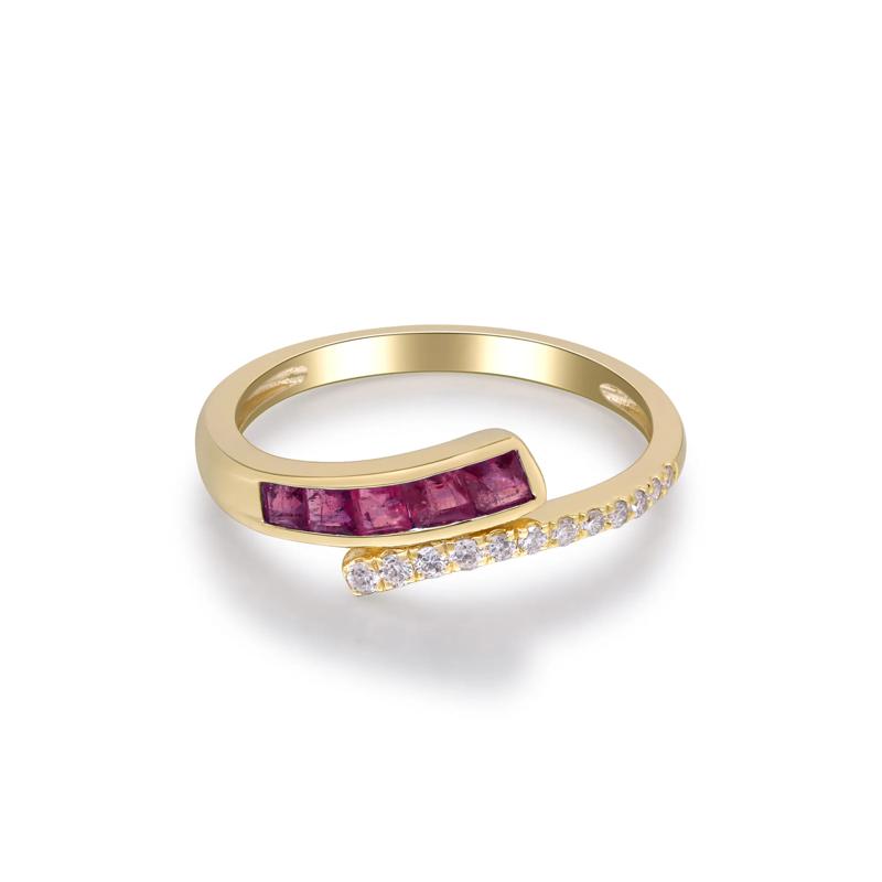 Ruby and Diamond Bypass Ring in 10K Yellow Gold &#40;1/10 ct. tw.&#41; – Image 4 of 5